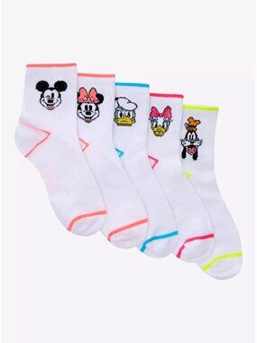 Disney Mickey and Friends 5-Pack Neon Stripe Capri Ankle Socks - Women Size 9-11